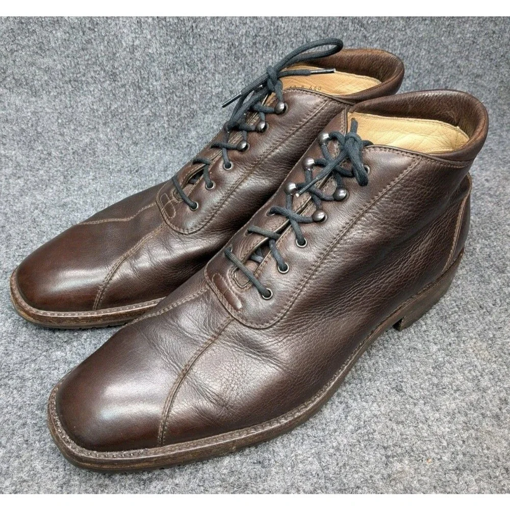 Arthur Beren Italy Brown Leather Chukka Ankle Boots Men 12 M Cap Toe Moustache